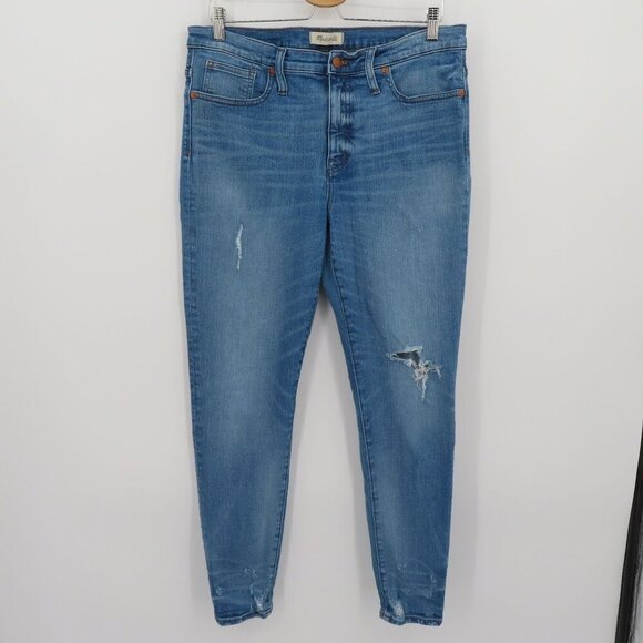 Madewell Women 32 9in High Rise Skinny Jeans Whiskered Distressed Denim Pockets - Picture 14 of 15